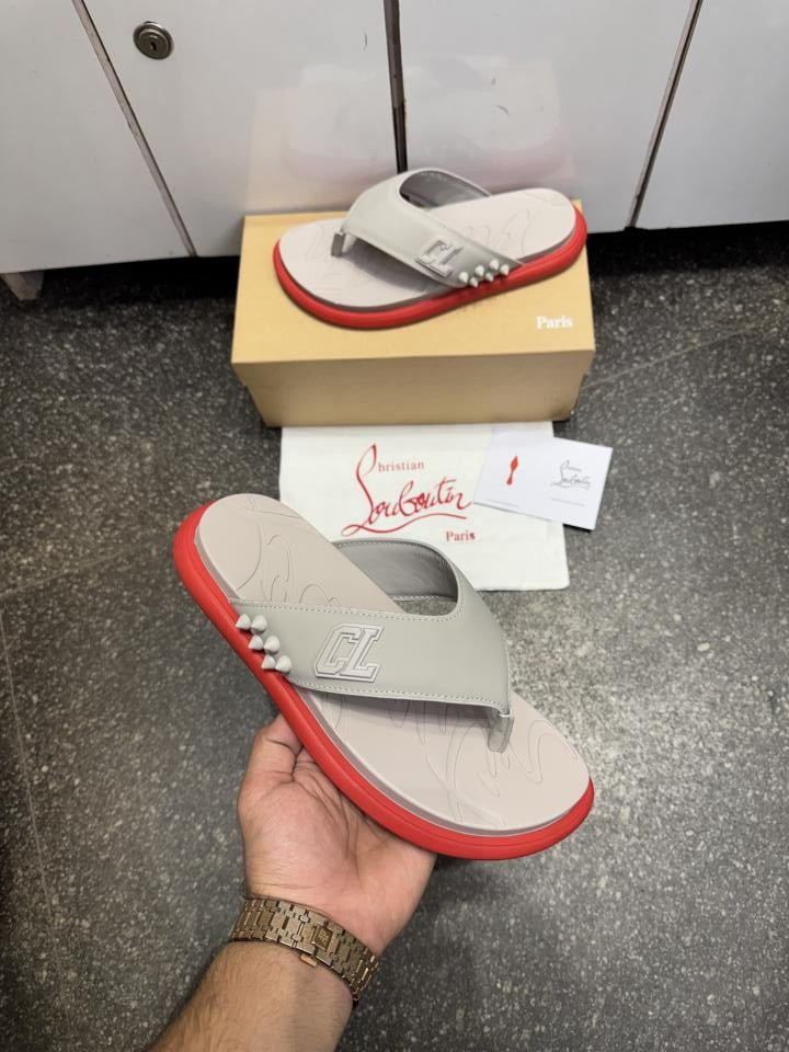Christian Loubouti.n Super Rubber Spike Slipers Cream Premium