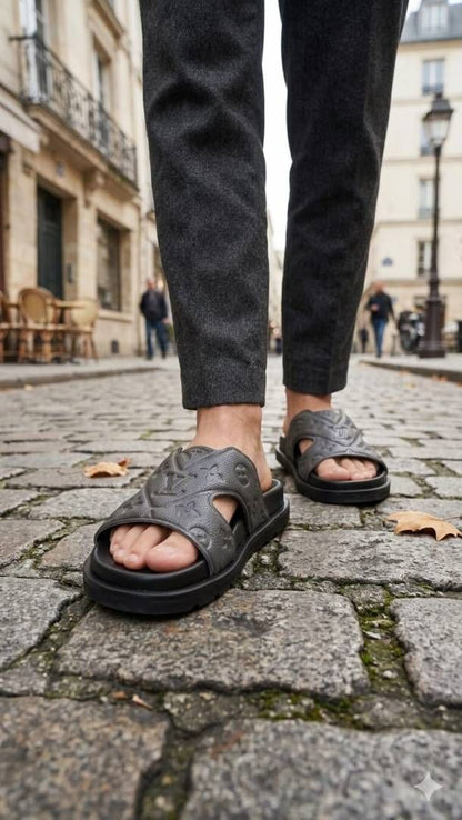 LOUIIS VUITTON MULE BLACK GREY FLIP FLOP