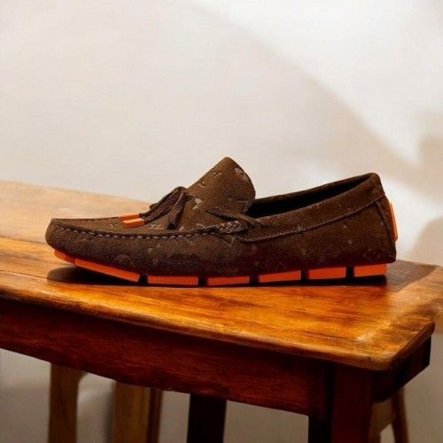 suede embossed luxury loafers brown