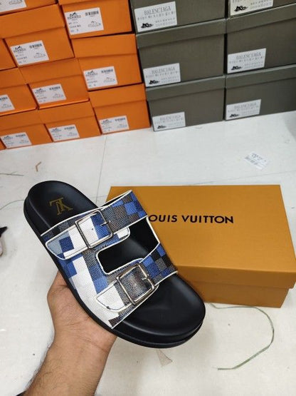 _Louis_VUITTON_trainer mule blue multi checks 2 strap leather sandal