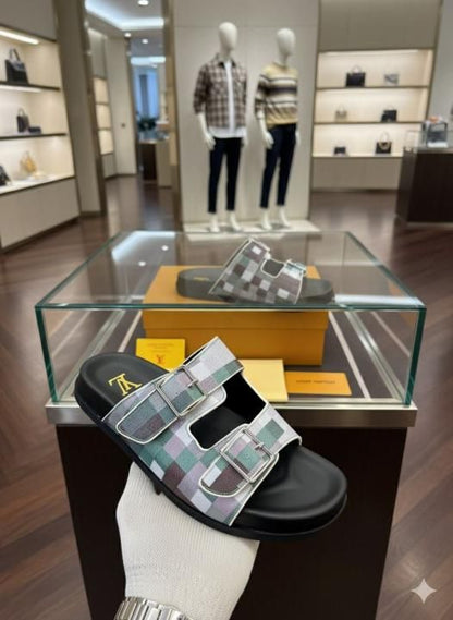 _louis_vuitton_trainer mule green multi checks sandal for men