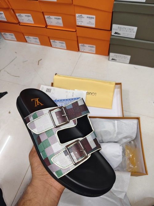 _louis_vuitton_trainer mule green multi checks sandal for men