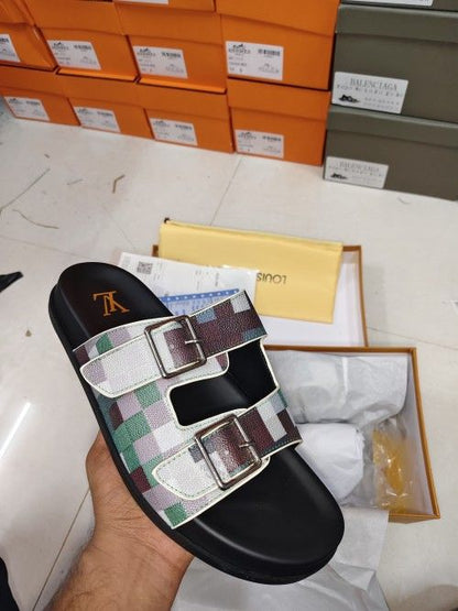 _louis_vuitton_trainer mule green multi checks sandal for men