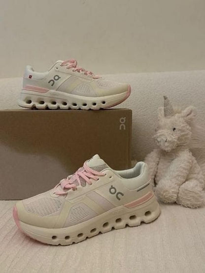 Wmn On Running Cloud Runner Shoes White Pink Sporty Elegant