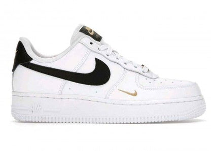Nikee Air Force 1 Low 07 Essential White Black Gold Mini Swoosh