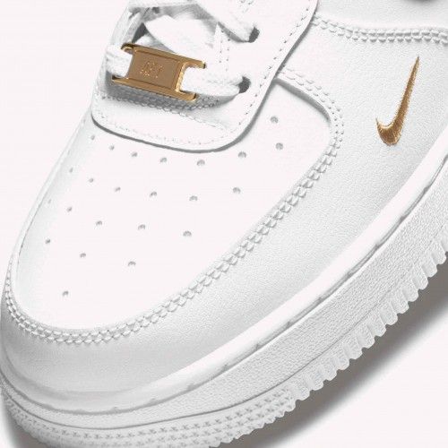 Nikee Air Force 1 Low 07 Essential White Black Gold Mini Swoosh