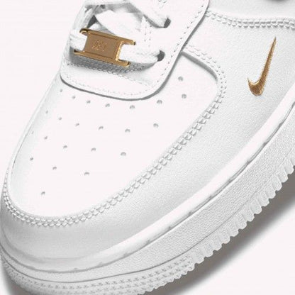 Nikee Air Force 1 Low 07 Essential White Black Gold Mini Swoosh