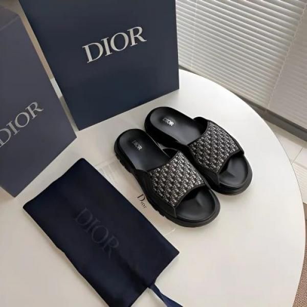 DIOOR MEN OBLIQUE H TOWN BLACK SLIDE FOR MEN UA QUALITY