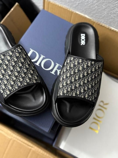 DIOOR MEN OBLIQUE H TOWN BLACK SLIDE FOR MEN UA QUALITY