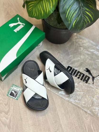 PUMMAA Softride Seave Slipper Cross Strap Slide White Black