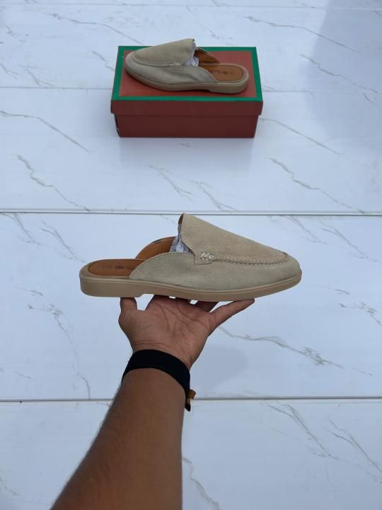 Loro piana suede mules white