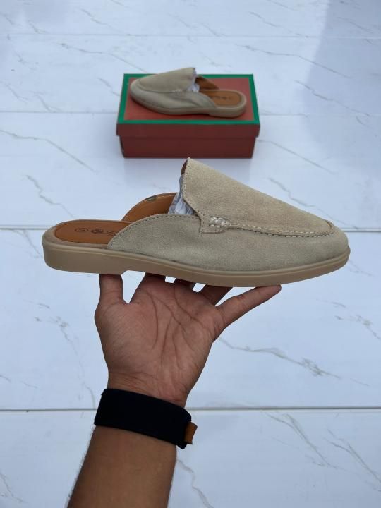 Loro piana suede mules white