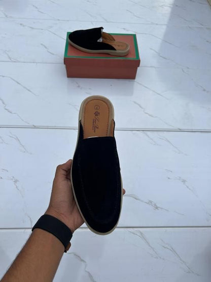 Loro piana suede mules dark brown