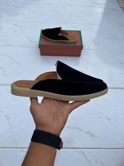Loro piana suede mules dark brown