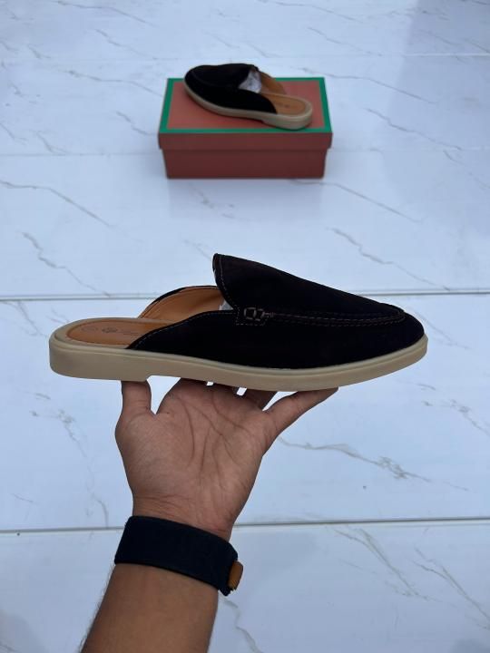 Loro piana suede mules black