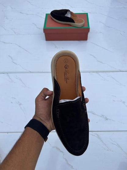 Loro piana suede mules black