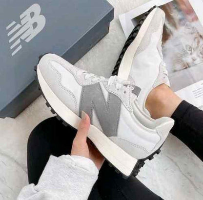 NEWW BALANCE 327 WHITE GREY WITH OG BOX KEYCHAIN for her