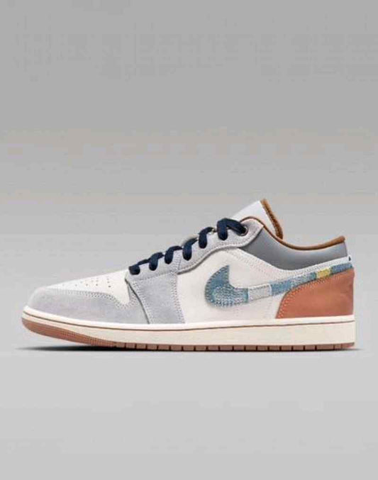 nikkee Jordan 1 Low SE Phantom Repaired Denim Swoosh