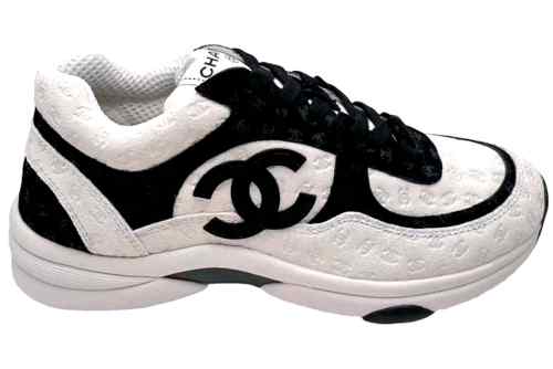 CHANEEL CC EMBOSSED LOGO WHITE BLACK SUEDE