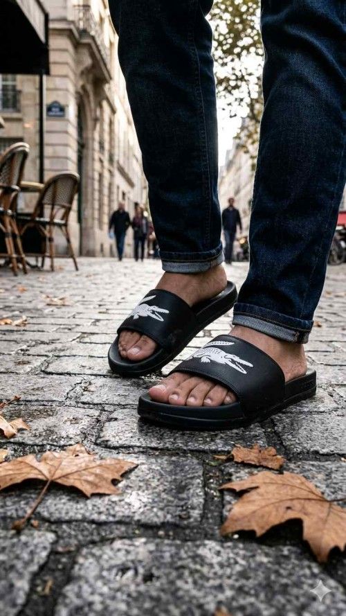 LACOSTTE EMBOSSED BLACK FLIP FLOP