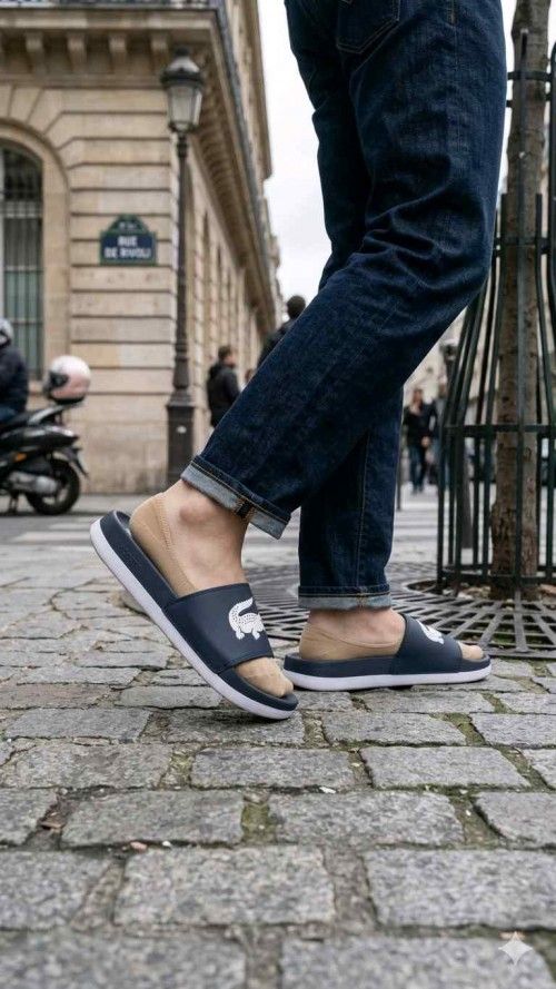 LACOSTTE EMBOSSED BLUE FLIP FLOP