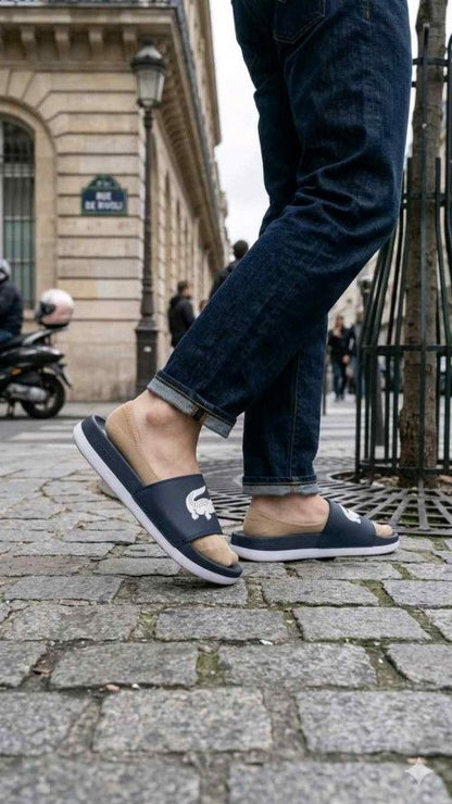 LACOSTTE EMBOSSED BLUE FLIP FLOP