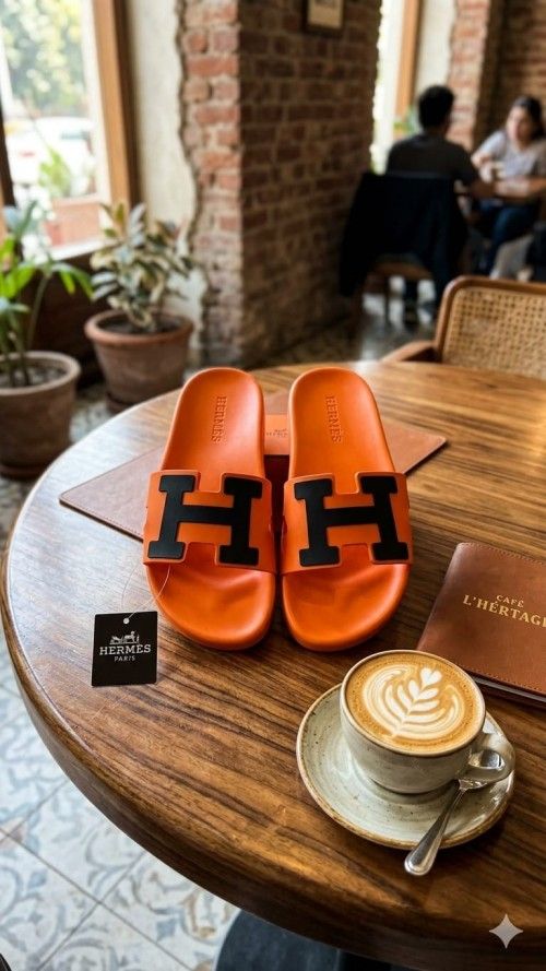 HERME S PARIS LOGO SLIDES ORANGE