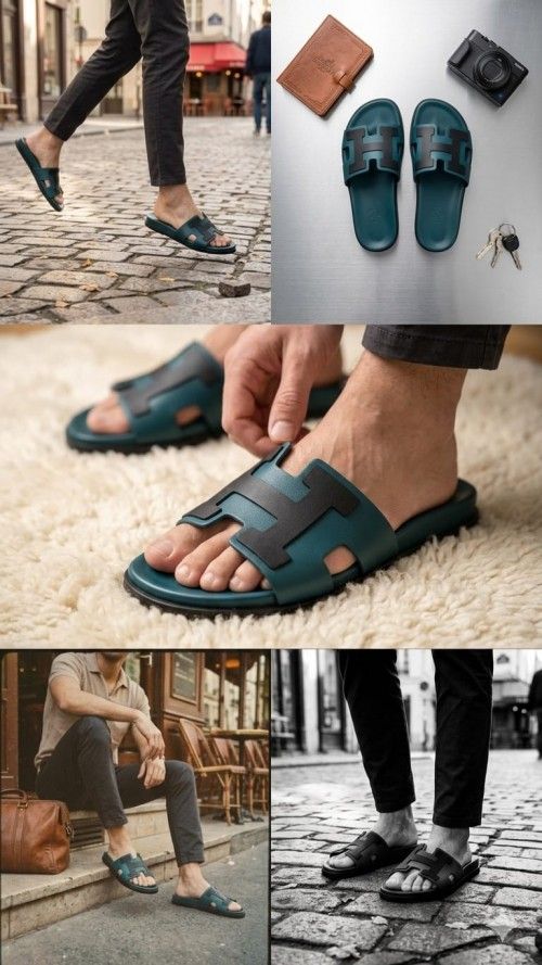 HERME S PARIS LOGO SLIDES GREEN