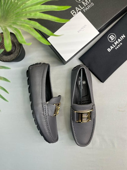 _balmain_leather luxury loafer grey