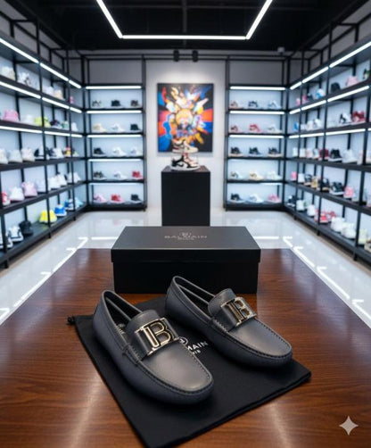 _balmain_leather luxury loafer grey