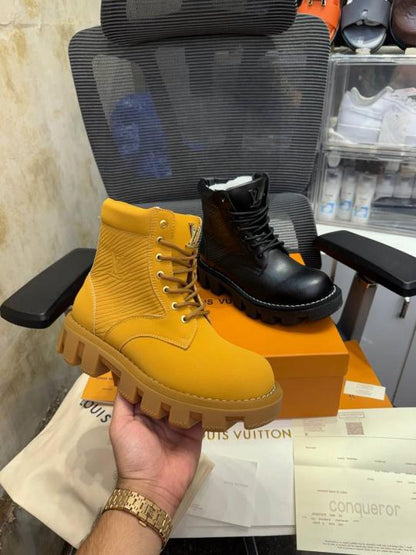 Loui.s vuitto.n LV Checker Ranger Boots Tan
