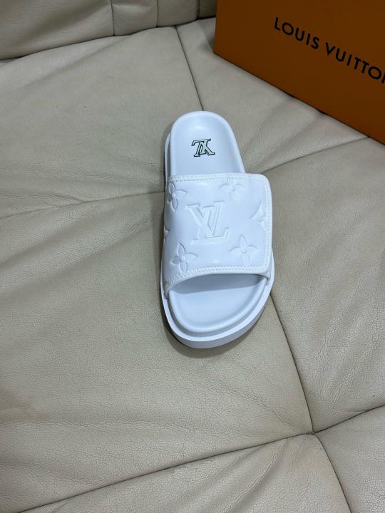 Loui.s Vuitton Lv Leather Miami Mules Wide Front Strap Logo Premium Slides
