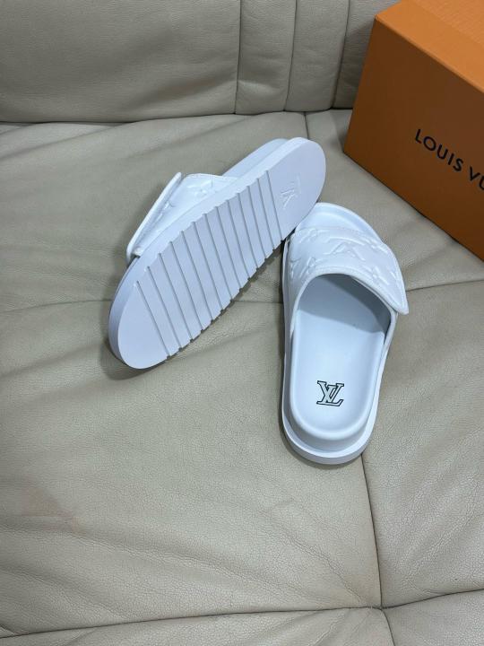 Loui.s Vuitton Lv Leather Miami Mules Wide Front Strap Logo Premium Slides
