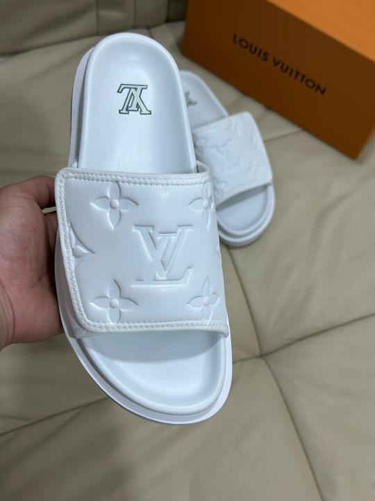 Loui.s Vuitton Lv Leather Miami Mules Wide Front Strap Logo Premium Slides