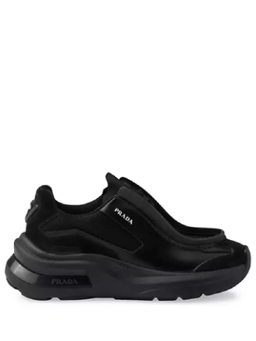 Pradaa Men Systeme Brushed Leather Sneakers Black